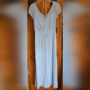 NWT Adrianna Papell Elegant Sky Blue Beaded Blouson Maxi Dress